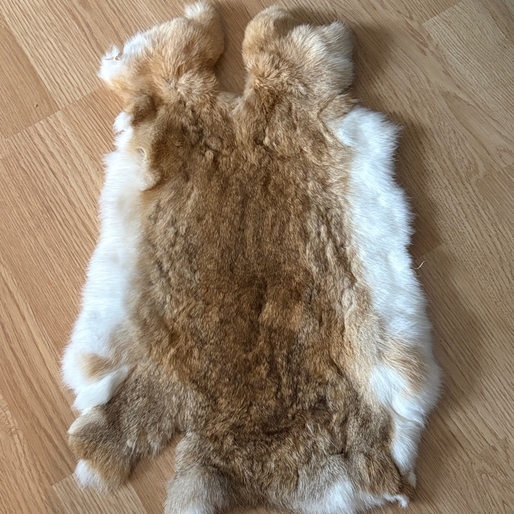#0099 Tan White Rabbit Fur Pelt Craft Supply 14x21 Approx